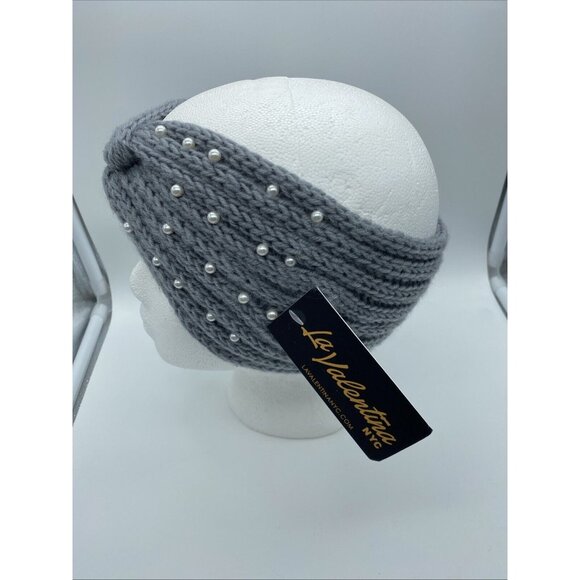 Winter Knitted Cross Pearl Headband Women's Gray Hair Accessories La Valentina - Picture 2 of 11